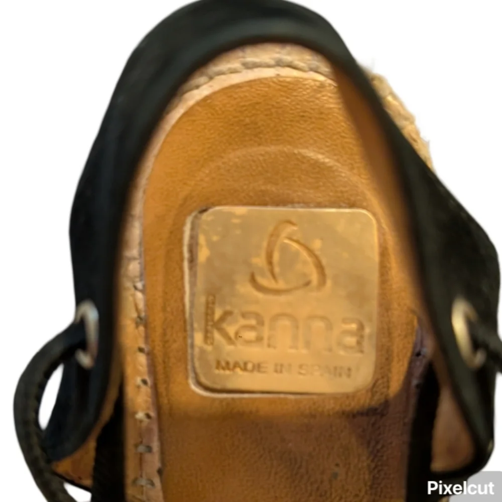 Kanna Thanos Black Suede Espadrille Sandals Size 38 EU (US 7.5) Ankle Strap